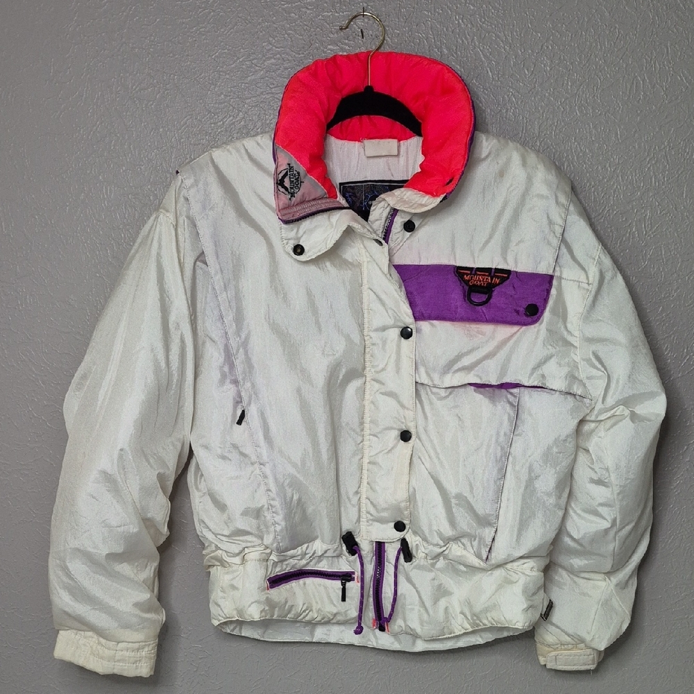 Vtg. 80’s Mountain Goat‎ Puffer Ski Snowboard Jacket Women’s M Retro Purple/Neon